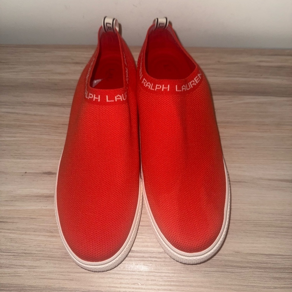 Ralph Lauren Flyknit Womens Size 9 Salmon Pink Jordyn Slip On Sneakers